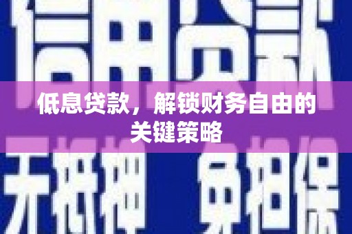 湖州低息贷款，解锁财务自由的关键策略